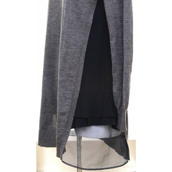 Miu Miu Grey Wool Tunic Sweater Knit Top Navy Silk Long Sleeve Sz 36 - Picture 6 of 8